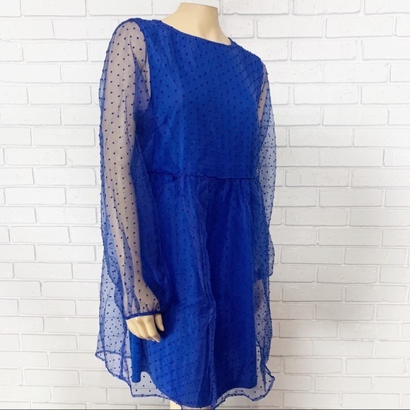 Vila Women’s Mazarine Blue Sheer Spot Smock Dress - Picture 12 of 16